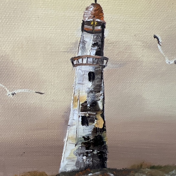 Vintage Coastal Lighthouse Oil Painting Canvas12x16 Seaside Nautical Decor VGUC - Picture 2 of 8